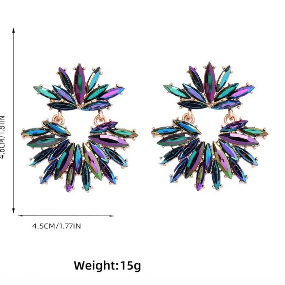 Rainbow Crystal Statement Earrings Large Sunburst… - image 5